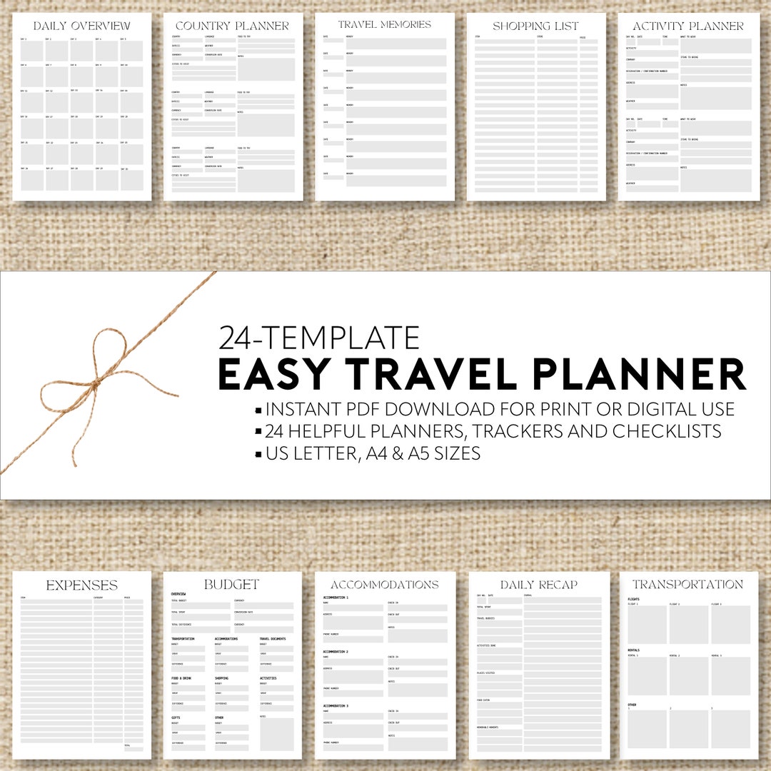 Printable Travel Planner Digital Vacation Planner PDF Travel Checklist