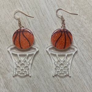 Basketball Hoop Resin Dangle Earrings: Sporty Jewelry Gift