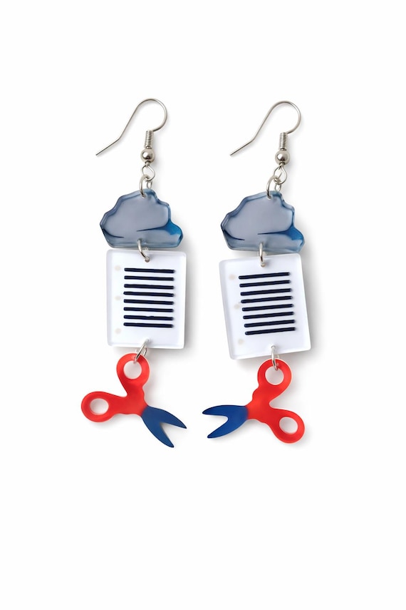 Rock Paper Scissors Acrylic Dangle Earrings: Cute, Quirky, Fun, Versatile Daily Wear Teacher Jewelry Lightweight, Comfortable, Great Quality