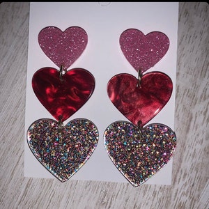 Valentines Heart Earrings Shiny Flashy Versatile Cute Dangle Lightweight Good Quality Earrings Durable Sparkly Bling Hearts