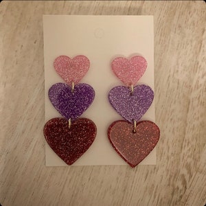 Valentines Heart Earrings Shiny Flashy Versatile Cute Dangle Lightweight Good Quality Earrings Durable Sparkly Bling Hearts