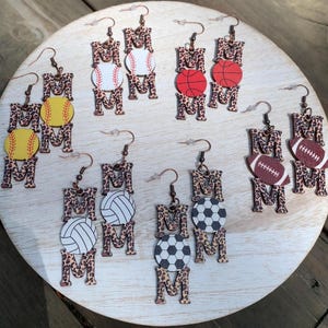 Cheetah Print Sports Mom Dangle Earrings: Wooden Ball Earrings