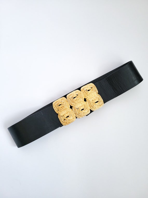 80s Gay Boyer Matte Gold Black Leather Belt