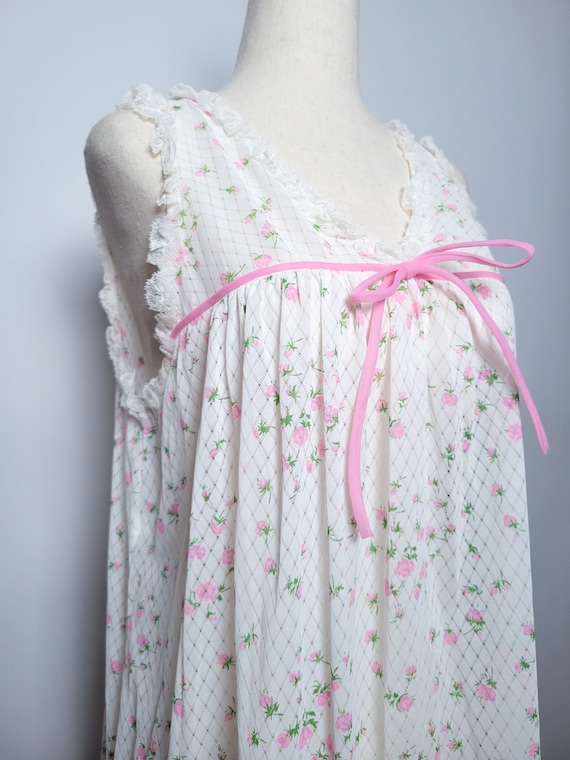 60s Penney Gaymode White and Pink Floral Chemise - image 5