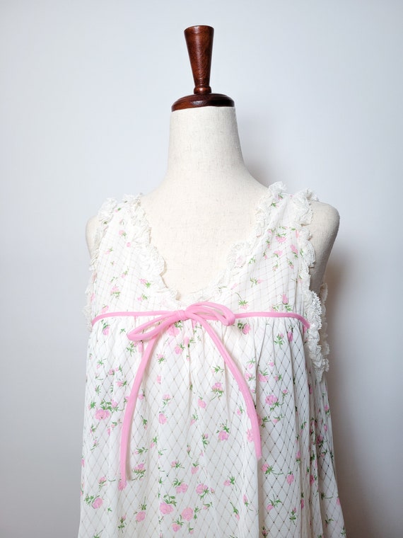 60s Penney Gaymode White and Pink Floral Chemise - image 7