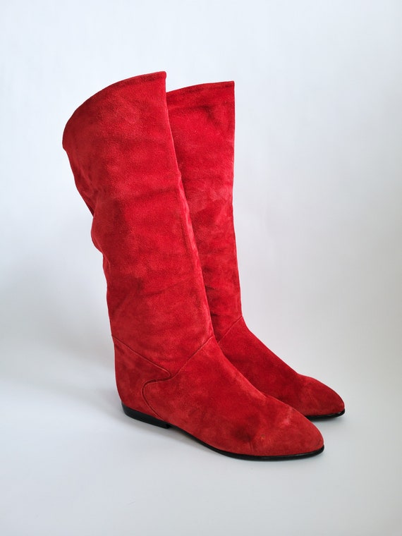 Vintage Mootsie Tootsie Red Suede Boots Size 7 1/2
