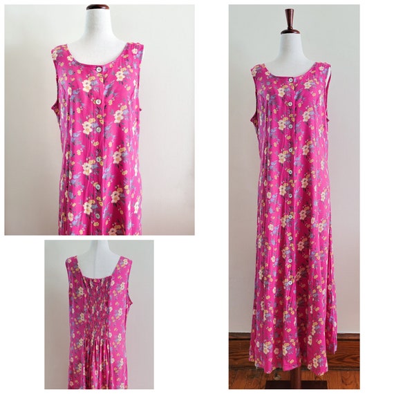 Vintage 90s Pink Floral Maxi Dress - image 2