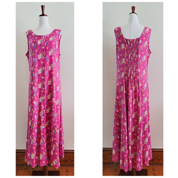 Vintage 90s Pink Floral Maxi Dress - image 1