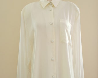 Vintage Cream Blouse with Sheer Sleeves