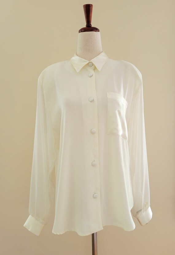 Vintage Cream Blouse with Sheer Sleeves
