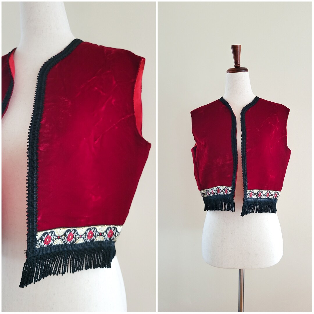Vintage Red Velvet Fringe Handmade Vest Etsy