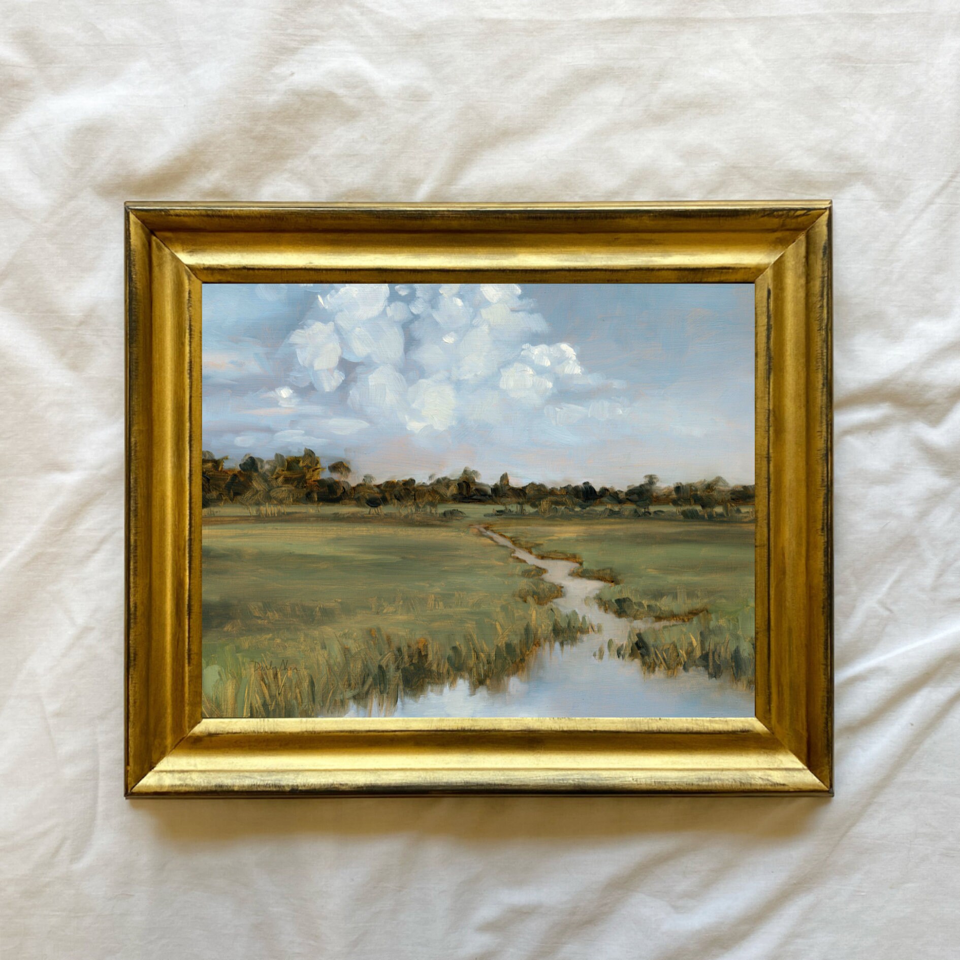 Impresión de pintura de pantano, impresión de pintura al óleo de paisaje, pintura de río, pintura de tierras bajas, arte sureño, arte costero, pantano azul y verde