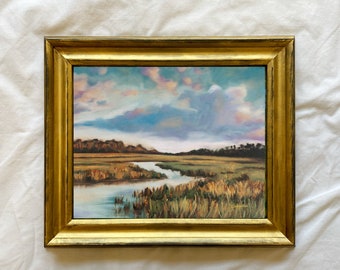 Impresión de pintura de pantano, impresión de pintura al óleo de paisaje, impresión de pintura al óleo, vida sureña, arte costero, pintura de pantano, pintura de atardecer
