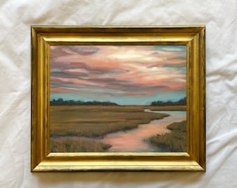 Impresión de pintura de pantano, impresión de pintura al óleo de paisaje, impresión de pintura al óleo, vida sureña, arte costero, pintura de pantano, pintura de atardecer