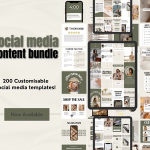 SOCIAL MEDIA templates bundle, instagram posts, content bundle, Canva templates, content ideas, IG templates, green Canva templates