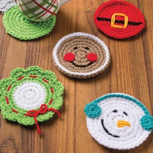 CROCHET PATTERN, Christmas coasters crochet vintage pattern, snowman coaster, santa coaster, gingerbread coaster, ornament coaster
