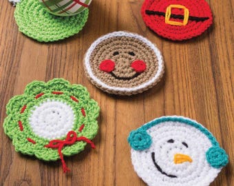 CROCHET PATTERN, Christmas coasters crochet vintage pattern, snowman coaster, santa coaster, gingerbread coaster, ornament coaster