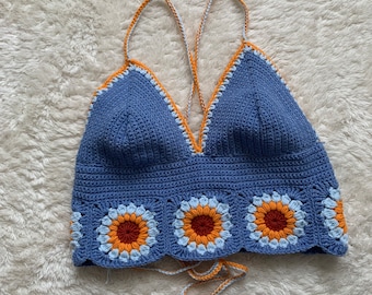 Granny Square Top, Crochet Crop Top, Handmade Top, Sunflower