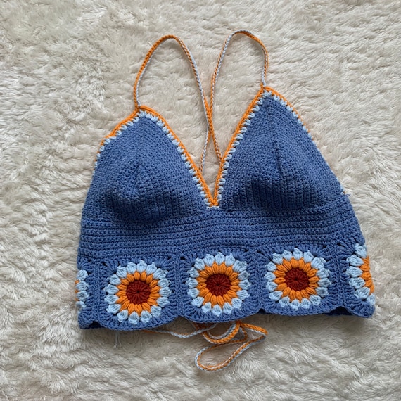 Granny Square Top, Crochet Crop Top, Handmade Top, Sunflower