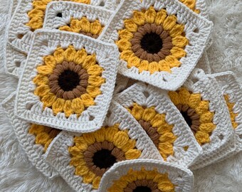 CROCHET PATTERN,  Sunflower Granny Square Pattern, Sunflower Square Crochet Pattern, Crochet Sunburst, Easy Sunflower Crochet Pattern