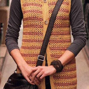 CROCHET PATTERN, Crochet vest pattern, Long crochet vest vintage pattern, Beginner crochet pattern