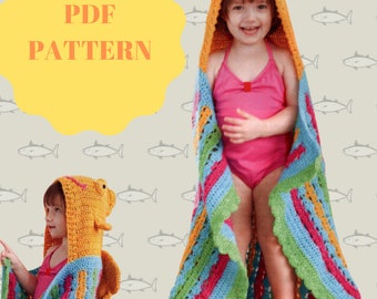 CROCHET PATTERN, Fish Hooded Toddler Towel Crochet beach towel for kids