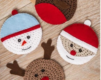 CROCHET PATTERN, Christmas coaster vintage pattern, christmas decoration, crochet snowman coaster, reindeer coaster