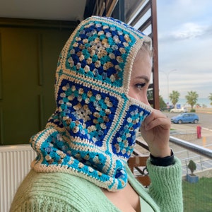 Crochet Balaclava, Crochet Balaclava Hat, Crochet Blue Balaclava, Granny Square Balaclava