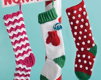 Owlgift Gehäkelte Weihnachtsstrümpfe – 2er Set, 45,7 Cm Hoch, Aus Schwerem Garn, Rot & Weiß