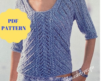 PDF Knitting pattern, short sleeve sweater pattern, vintage pattern for woman