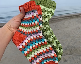 CROCHET PATTERN, No Sew Crochet Socks Pattern, Granny Socks Pattern, Crocheted Socks