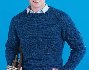 CROCHET PATTERN, Men's Sweater Crochet Pattern,   Men's Pullover Crochet Pattern, Cable Sweater Pattern, Vintage Sweater Pattern
