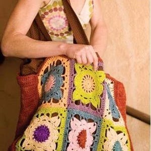 CROCHET PATTERN, Large Tote Bag, Boho Granny Square Tote pattern, Colorful Crochet Bag, Vintage Crochet Tote Pattern