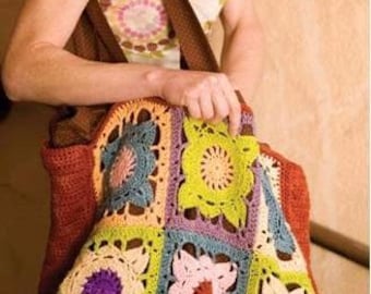 CROCHET PATTERN, Large Tote Bag, Boho Granny Square Tote pattern, Colorful Crochet Bag, Vintage Crochet Tote Pattern