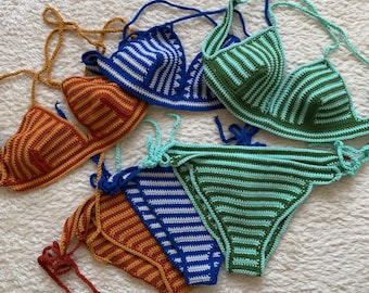 PATRÓN DE GANCHILLO, Patrón de bikini de rayas, Bikini clásico, Patrón de traje de baño de dos piezas a crochet, Traje de baño de playa Instrucciones en PDF con fotos