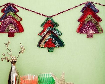 CROCHET PATTERN, Tree Ornaments Crochet Pattern, Christmas Tree Garland,  Tree Garland Vintage Pattern