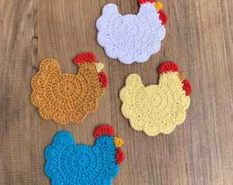 CROCHET PATTERN, Farmhouse Chicken Cup Coaster, Crochet Pattern Instant Digital Download, Easy Chicken Crochet, Kitchen Decoration