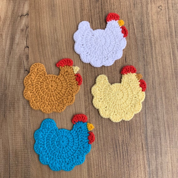 CROCHET PATTERN, Farmhouse Chicken Cup Coaster, Crochet Pattern Instant Digital Download, Easy Chicken Crochet, Kitchen Decoration