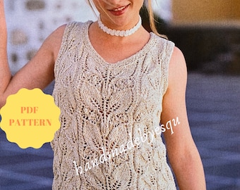 PDF Knitting pattern, top with leaf pattern, vintage pattern for woman