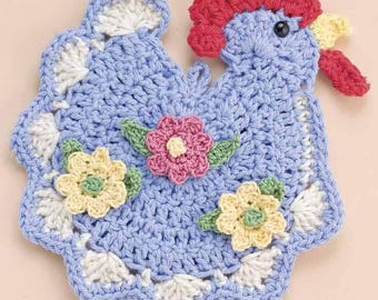 CROCHET PATTERN, Farmhouse Chicken Potholder Pattern, Instant Digital Download, Easy Chicken Crochet Coaster, Kitchen Decoration