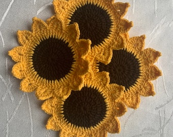 CROCHET PATTERN, Sunflower Coaster, Crochet Sunflower, Kitchen Decor Pattern, Sunflower Pattern, Sunflower Coaster, Coffee Mug Rug