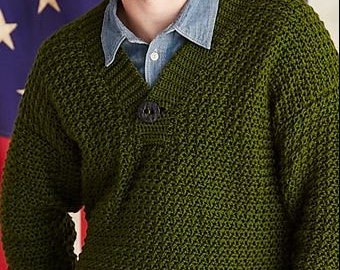 CROCHET PATTERN, Men's Sweater Crochet Pattern,   Men's Pullover Crochet Pattern, Plus Size Crochet Pullover Pattern Men, Vintage Pattern