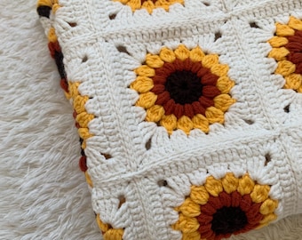 Manta de bebé de girasol, colcha, manta de flores de ganchillo, manta de bebé floral