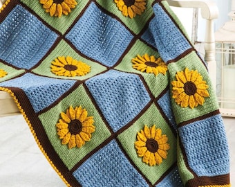 CROCHET PATTERN, Sunflowers Afghan, Blanket, Throw, Bedspread, Flowers throw blanket crochet pattern, Floral blanket crochet pattern