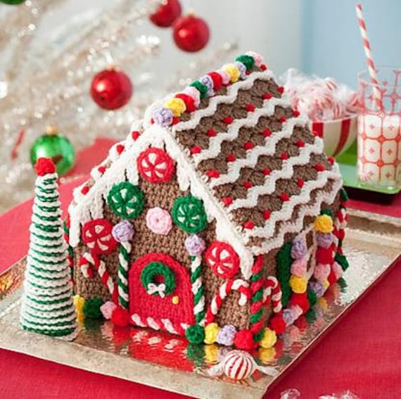 CROCHET PATTERN, Gingerbread house crochet pattern, vintage christmas decor pattern