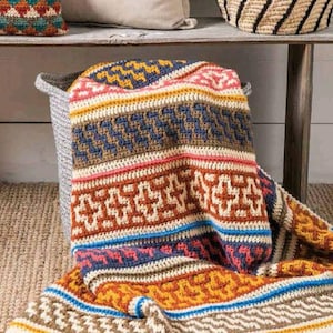 CROCHET PATTERN, Mosaic Crochet Afghan Pattern, Mosaic Blanket Pattern, Morocco Mosaic Afghan Vintage Pattern, Tapestry Crochet Pattern