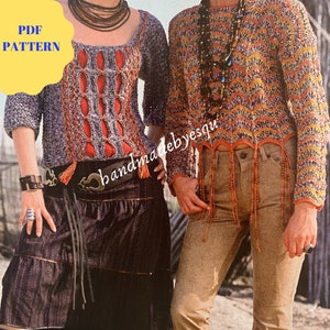 PDF Knitting pattern 2 in 1 , boho sweater pattern, vintage pattern for woman, hippie sweater