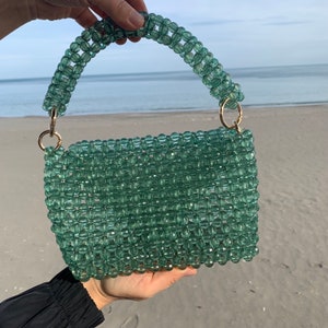 Crystal Bead Bag, Green Beaded Bag, Prom Bag, Crystal Handbag