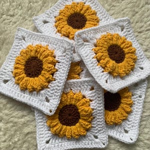 CROCHET PATTERN, Easy Sunflower Square Pattern, Crochet Sunflower Pattern,  PDF Instant Download, Crochet Pattern Beginner