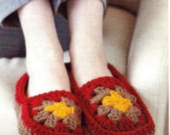 CROCHET PATTERN, Crochet Slippers Pattern, Granny Square Slippers Crochet Pattern, Crocheted Socks Pattern, Vintage Slippers Pattern